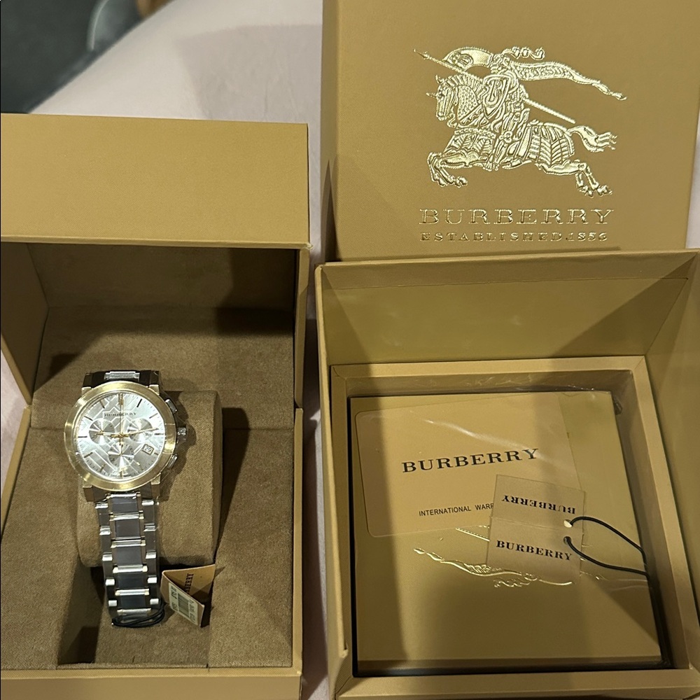 BURBERRY - Two Tone Chronograph Bracelet Watch NWT - Picture 3 of 10